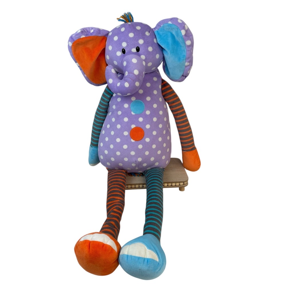 Sam's West Elephant Plush 34" Stuffed Animal Purple Polka Dot Striped Long Leg